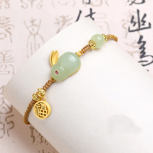 Jade Year of the Rabbit Hetian Jade Happiness Blessing Wealth String Bracelet