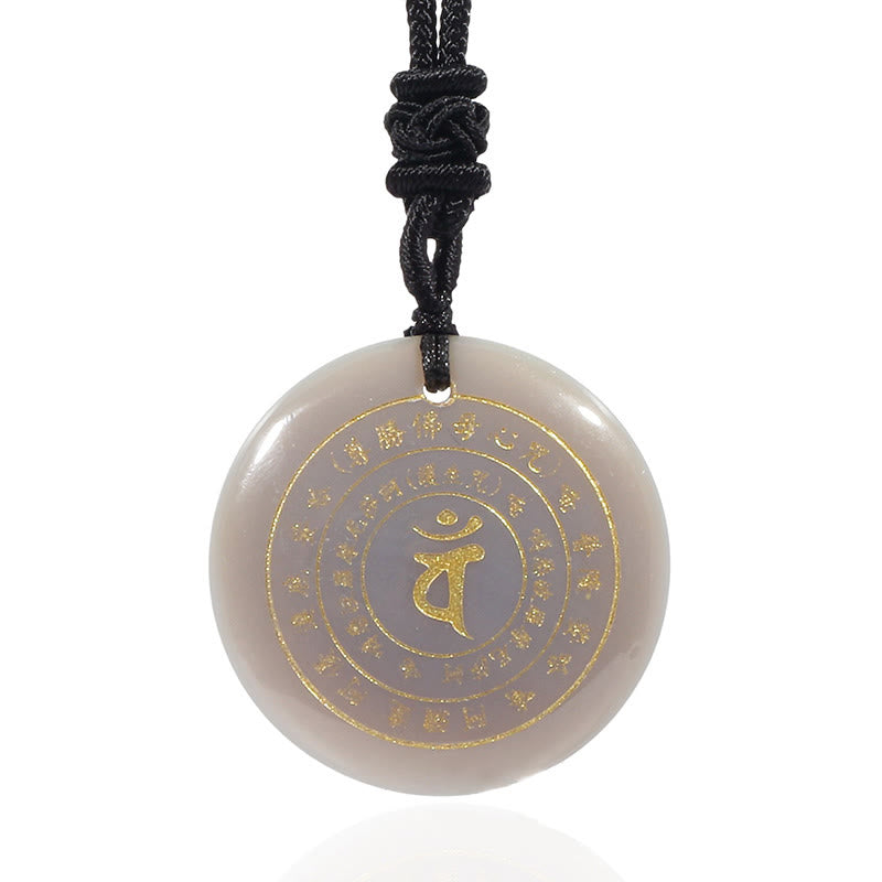 Spirituality Buddha Karma Vairocana Tathagata Sanskrit Mantra Various Crystal Black Obsidian Green Aventurine Strength Necklace Pendant