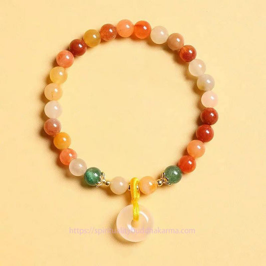 Jade 14K Gold Plated Colorful Golden Silk Jade Peace Buckle Wealth Bracelet