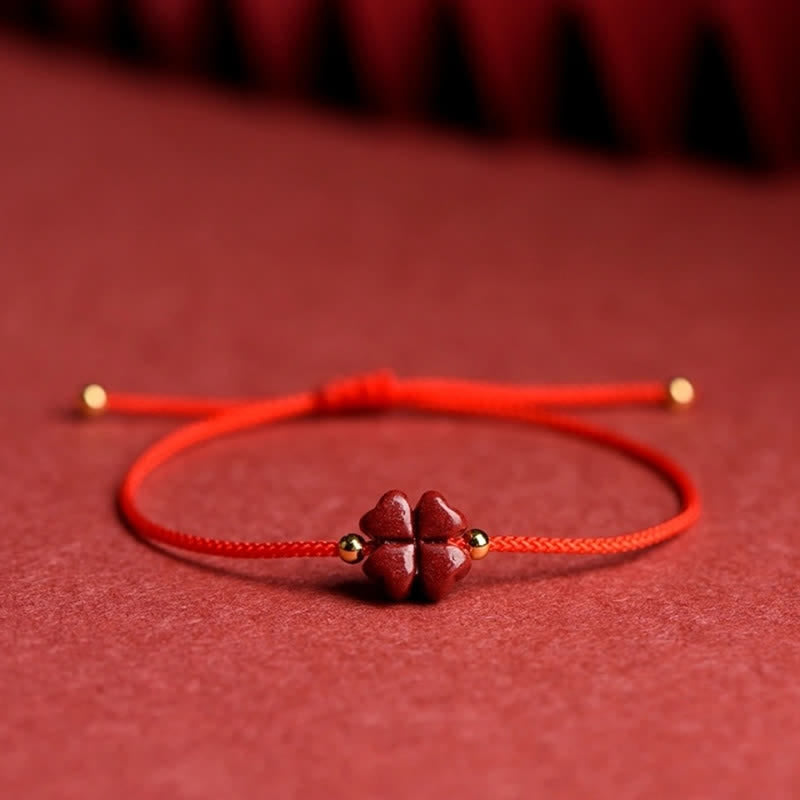 Spirituality Buddha Karma Natural Cinnabar Four Leaf Clover Blessing Red String Bracelet Anklet
