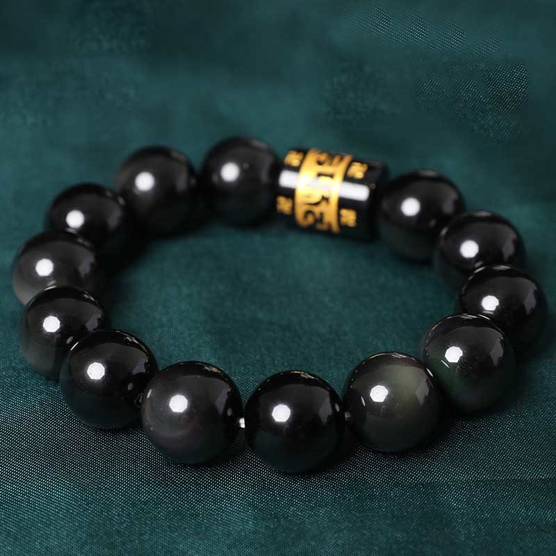Spirituality Buddha Karma Rainbow Obsidian Om Mani Padme Hum Swastika Positive Bracelet