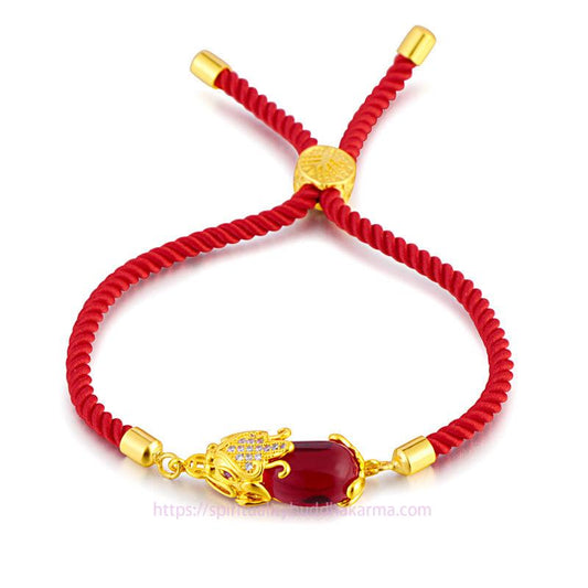 Ancient Tibetan Buddhist Red String Tradition Wealth Attractor Red Agate Pixiu Red String Bracelet