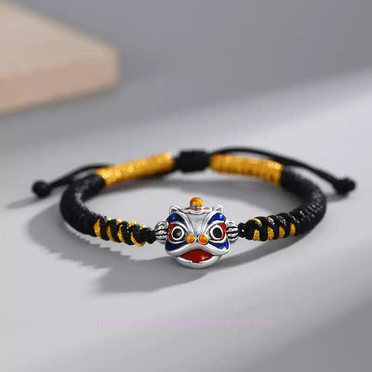 Ancient Tibetan Buddhist Red String Tradition  Handmade Dancing Lion Luck Braided String Bracelet