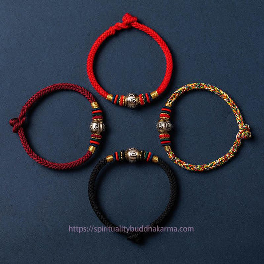 Ancient Tibetan Buddhist Red String Tradition 925 Sterling Silver Tibet Handmade Om Mani Padme Hum Luck Protection King Kong Knot Braided Bracelet