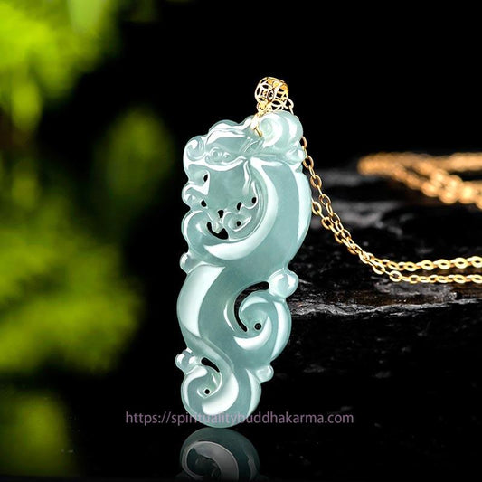 Jade 18K Gold Plated 925 Sterling Silver Year of the Dragon Jade Abundance Necklace Pendant