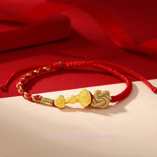Tibetan Knot Protection 999 Sterling Silver Ruyi Handle Fu Character Fortune Luck Rope Bracelet