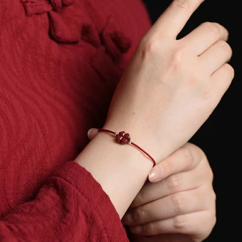 Spirituality Buddha Karma Natural Cinnabar Four Leaf Clover Blessing Red String Bracelet Anklet
