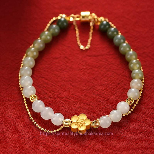 Jade 925 Sterling Silver Natural Hetian Jade Peach Blossom Luck Chain Bracelet