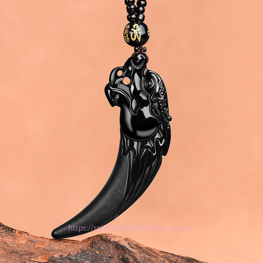 Jade Natural Black Jade Chinese Zodiac Dragon Tooth Pattern Protection Necklace Pendant