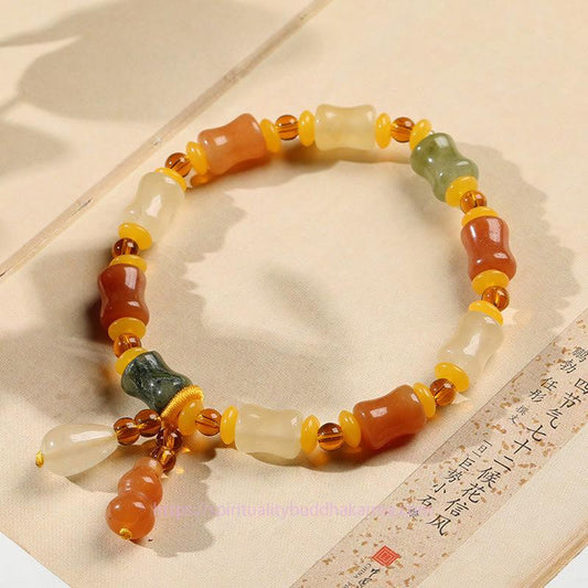 Jade  Natural Golden Silk Jade Gourd Wealth Charm Bracelet