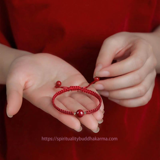 Ancient Tibetan Buddhist Red String Tradition Lucky Cinnabar Bead Blessing Red String Bracelet