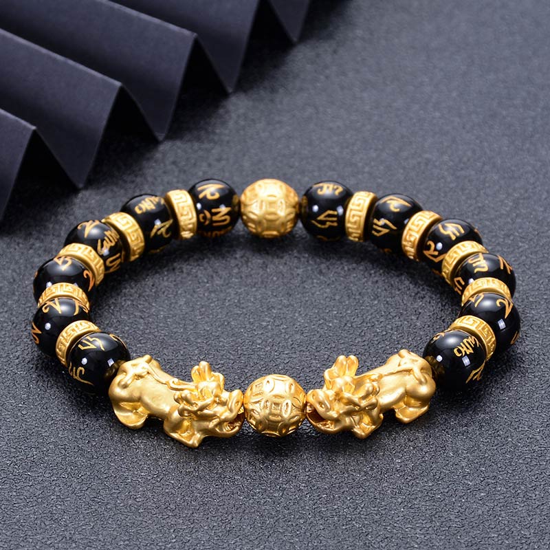 Spirituality Buddha Karma Double Pixiu Obsidian Wealth Bracelet