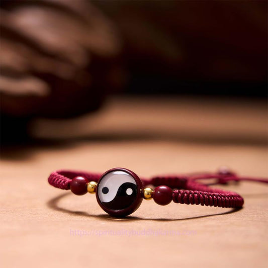 Ancient Tibetan Buddhist Red String Tradition Lucky Cinnabar Red String Yin Yang Symbol Bagua Blessing Bracelet