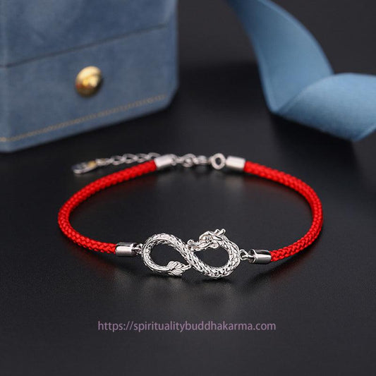 Ancient Tibetan Buddhist Red String Tradition Year Of The Dragon 999 Sterling Silver Endless Knot Luck Protection Bracelet