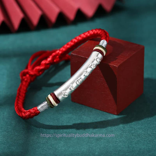 Ancient Tibetan Buddhist Red String Tradition 999 Sterling Silver Om Mani Padme Hum Protection Strength String Bracelet
