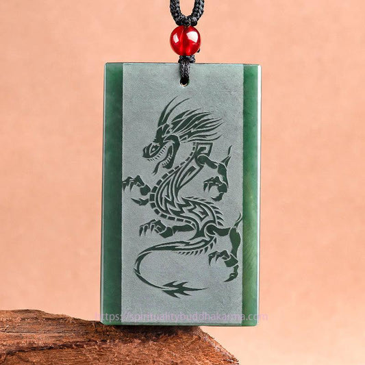 Jade Hetian Cyan Jade Dragon Engraved Success Necklace Pendant