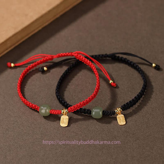 Jade 925 Sterling Silver Hetian Jade Blessing Wealth Red String Bracelet