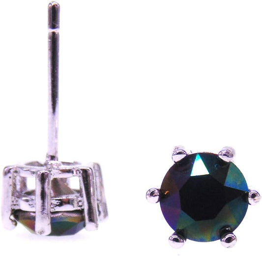 030 6mm White Gold Plated 925 Sterling Silver Plt,Quality Imported Colorful Aurore Boreale Iridescent Crystal Stone,Earring Stud with Gift Box,Men Women