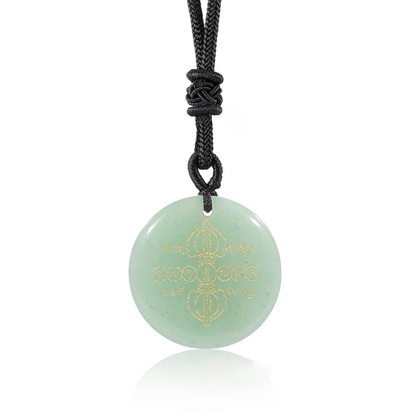 Spirituality Buddha Karma Vajra Dorje Sanskrit Pattern Natural Various Crystal Black Obsidian Fulfilment Necklace Pendant
