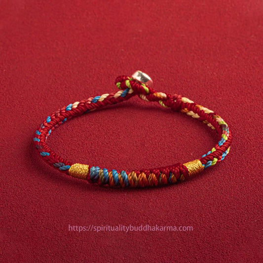 Ancient Tibetan Buddhist Red String Tradition "May You Be Safe And Lucky In The Year Ahead" Multicolored Bracelet