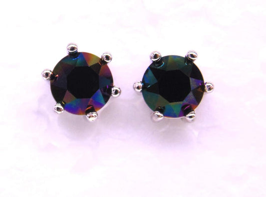 030 6mm White Gold Plated 925 Sterling Silver Plt,Quality Imported Colorful Aurore Boreale Iridescent Crystal Stone,Earring Stud with Gift Box,Men Women