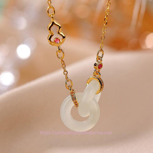 Jade 925 Sterling Silver Round Jade Luck Prosperity Necklace Chain Pendant