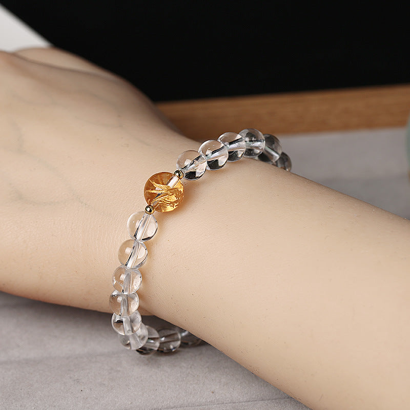 Spirituality Buddha Karma Natural Black Obsidian White Crystal Black Onyx Dragon Strength Bracelet