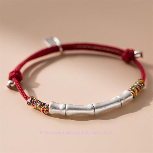 Ancient Tibetan Buddhist Red String Tradition 999 Sterling Silver Luck Bamboo Attract Fortune Colorful Red Rope Bracelet
