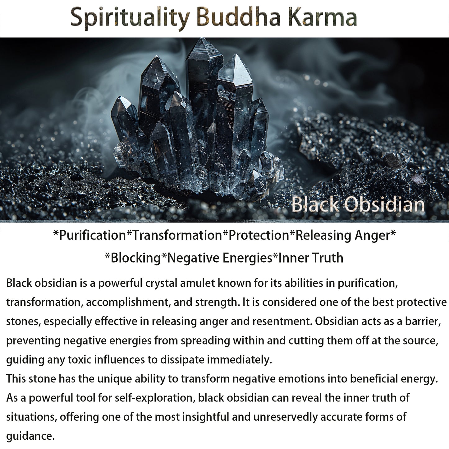 Spirituality Buddha Karma Natural Black Obsidian Koi Fish Lotus Strength Beaded Necklace Pendant