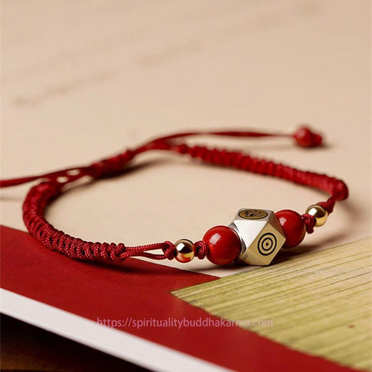 Ancient Tibetan Buddhist Red String Tradition Handmade 925 Sterling Silver Chinese Zodiac Natal Buddha Cinnabar Calm Braided Bracelet
