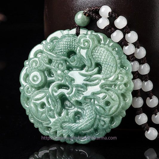 Jade Chinese Zodiac Dragon Jade Fortune Necklace String Pendant