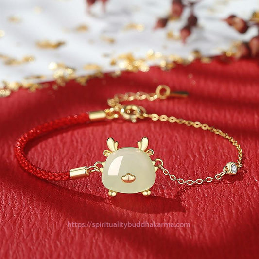 Jade 925 Sterling Silver Year of the Dragon Natural Hetian Jade Red Agate Cute Dragon Protection Success Bracelet Necklace Pendant Earrings