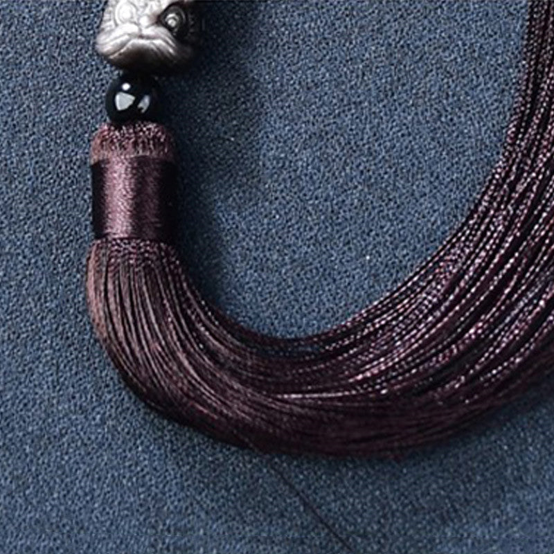 Spirituality Buddha Karma Natural Silver Sheen Obsidian Lion Wrist Mala Protection Tassels Pocket Mala Car Decoration