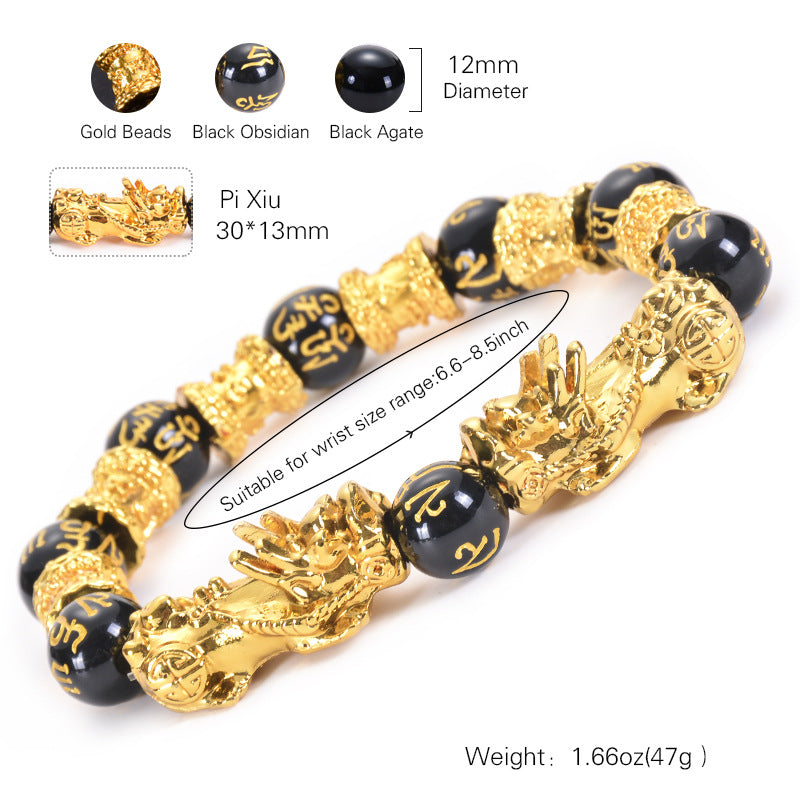 Spirituality Buddha Karma Double Pixiu Obsidian Wealth Bracelet