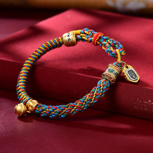 Ancient Tibetan Buddhist Red String Tradition Tibetan Om Mani Padme Hum Carved Zakiram Goddess of Wealth Charm Amulet Bracelet