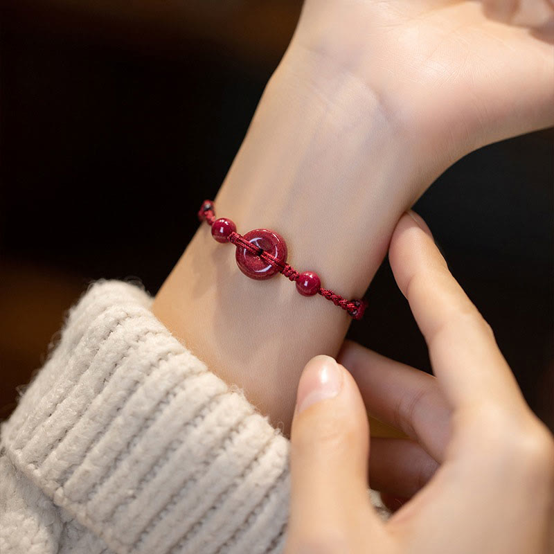Spirituality Buddha Karma Handmade Cinnabar Peace Buckle Safe and Healthy Charm Blessing String Bracelet Anklet