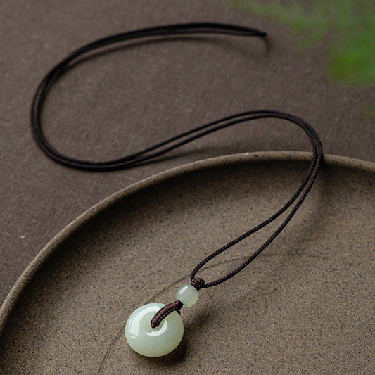 Jade Natural Round Jade Peace Buckle Luck Prosperity Necklace Pendant