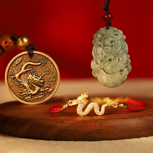 Jade Luck Dragon Red String Protection Bundle