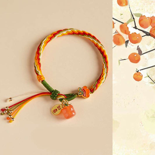 Ancient Tibetan Buddhist Red String Tradition Persimmon Red Agate Strength Reincarnation Knot Braid String Bracelet
