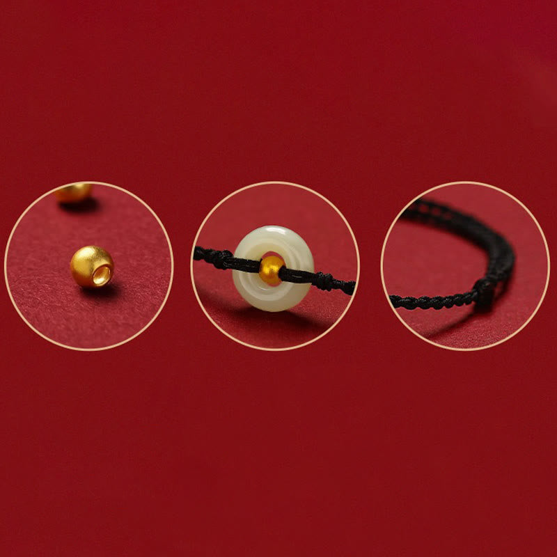 Jade 999 Gold Bead Round Peace Buckle Hetian Jade Luck Abundance Braided Bracelet Anklet