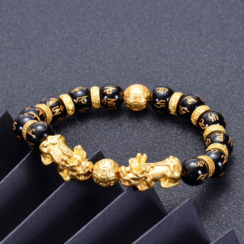 Spirituality Buddha Karma Double Pixiu Obsidian Wealth Bracelet