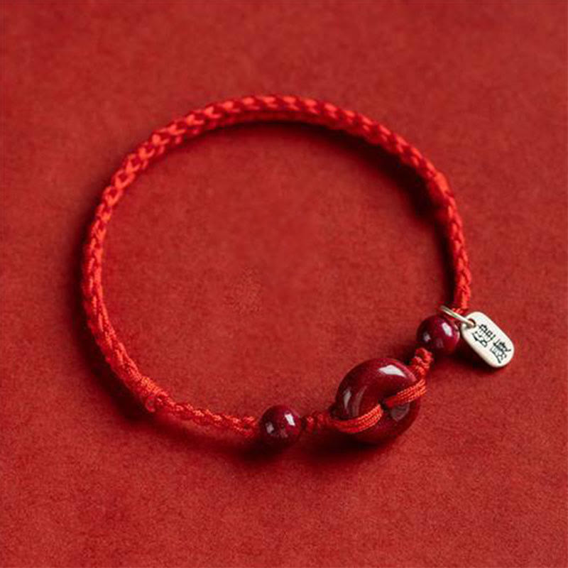 Spirituality Buddha Karma Handmade Cinnabar Peace Buckle Safe and Healthy Charm Blessing String Bracelet Anklet