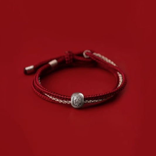Ancient Tibetan Buddhist Red String Tradition 925 Sterling Silver Tibetan Zakiram Goddess of Wealth Luck Rope Bracelet