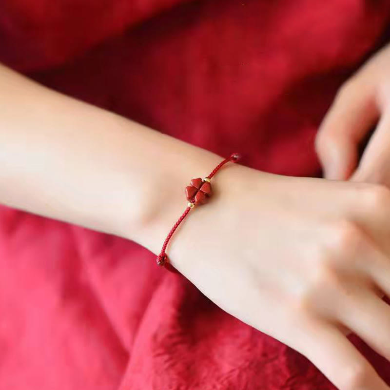 Spirituality Buddha Karma Natural Cinnabar Four Leaf Clover Blessing Red String Bracelet Anklet
