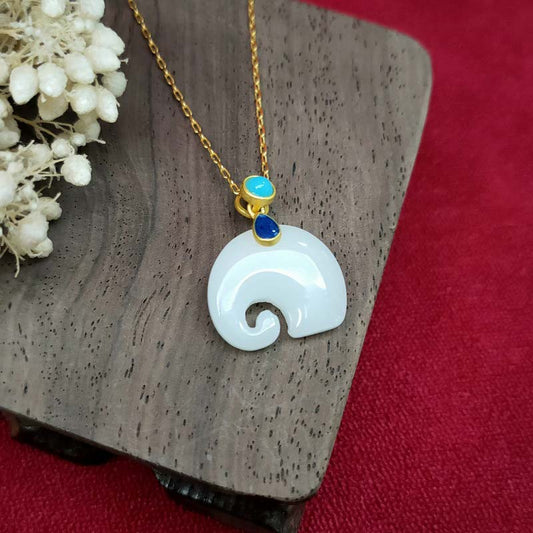 Jade White Jade Elephant Luck Fortune Necklace Pendant
