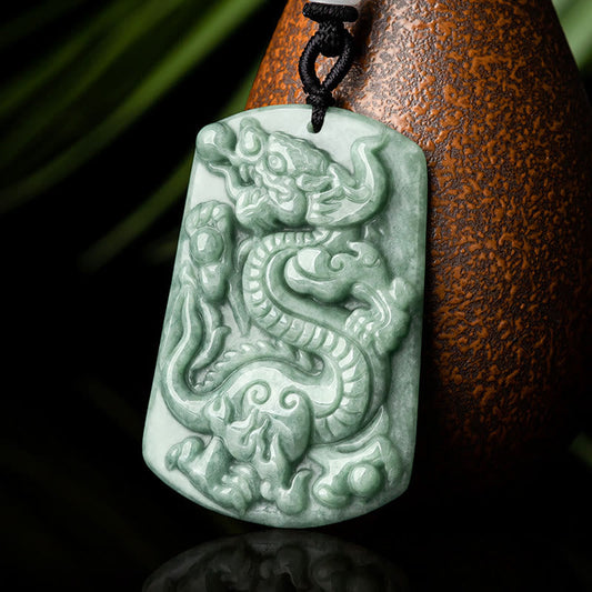 Jade Year of the Dragon Chinese Zodiac Dragon Jade Success Amulet Necklace Pendant