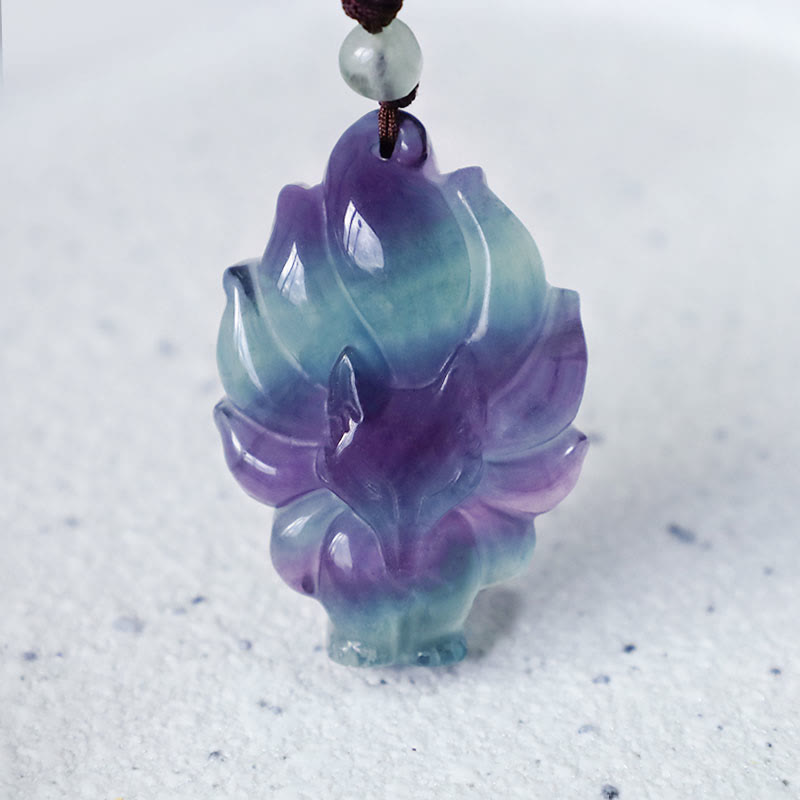 Spirituality Buddha Karma Natural Fluorite Gold Sheen Obsidian Fox Pendant Protection Necklace