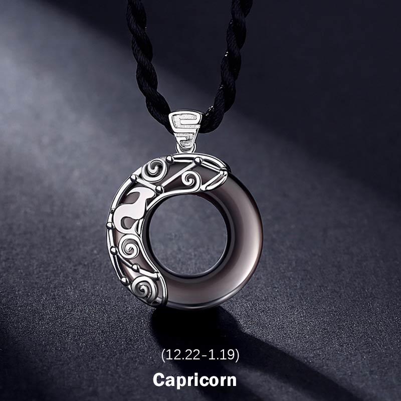 Spirituality Buddha Karma 12 Constellations of the Zodiac Ice Obsidian Blessing Round Pendant Necklace