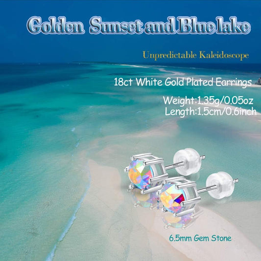 NO001    6.5mm Stunning Crystal Stone 18ct White Plt on Silver or Base Gemstone Women Men Earring Studs Hypoallergenic Tragus Cartilage Sleeper,