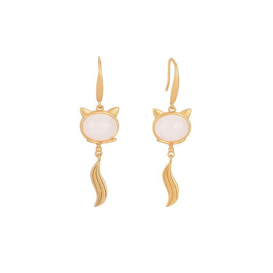 Jade FengShui White Jade Fox Fortune Earrings